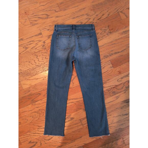 Loft The Straight Crop Jeans Women's Sz 4/27 Hi Rise Medium Wash Frayed Denim - Picture 6 of 13